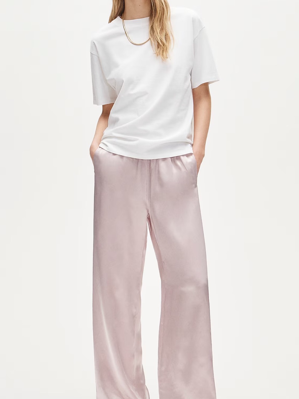 J. Crew Pink Satin Wide-Leg Trousers